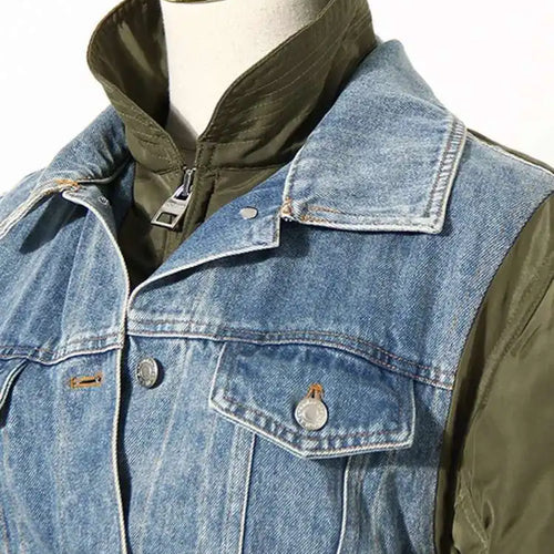 Load image into Gallery viewer, Blue Denim Color-block Big Size Jacket New Stand Collar Long Sleeve Women Coat Fashion Tide Spring Autumn 2025 7Z249
