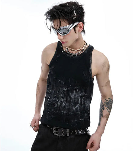 Summer Distressed Slim Fit Vest Niche Sleeveless Tie Dyeing New Fashion Male Tank Tops Contrast Color Casual 24E1293