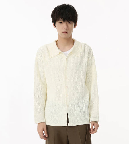 Minimalist Men's Sweater Casual Turn-down Collar Long Sleeve Soid Color Single Breasted Male Cardigan Korean Style 9C6938