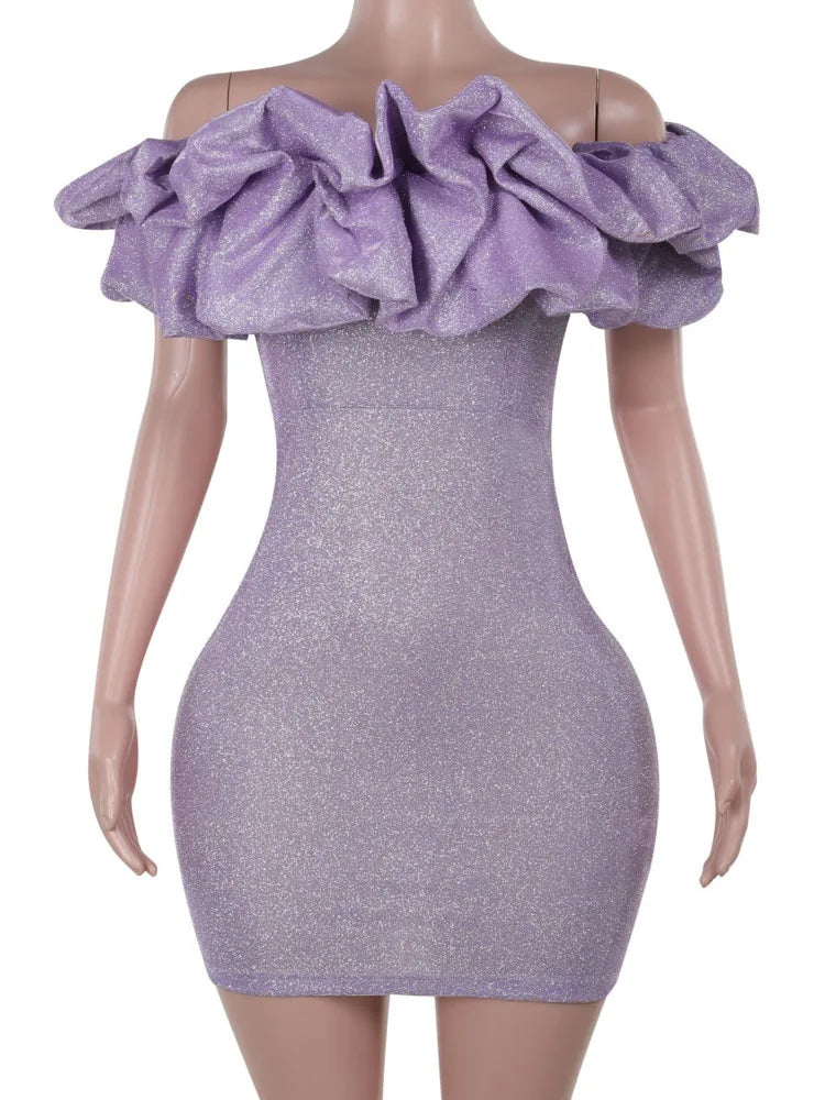 Sexy Off- Shoulder Sleeveless Sparkling Strapless Mini Dress Women Solid Fashion High Waist Birthday Party Dress New