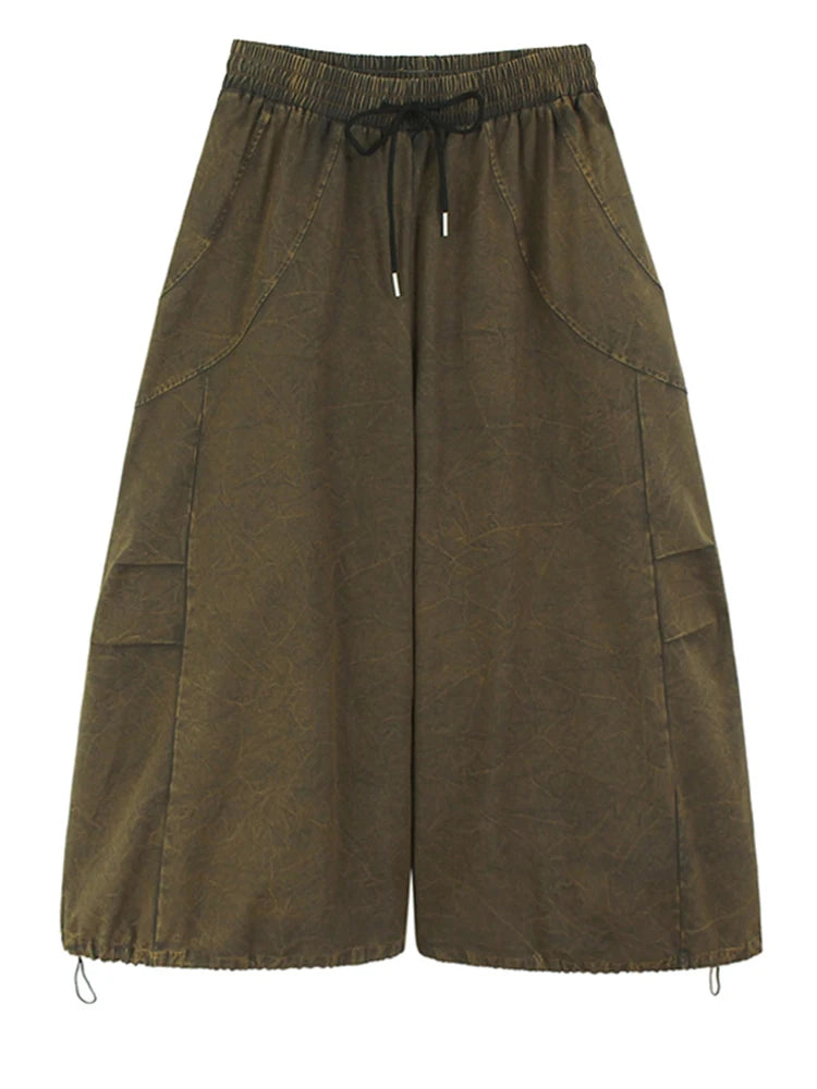 High Waist Caramel Color Denim Drawstring Pleated Wide Leg Jeans New Women Trousers Fashion Spring Autumn 2025 1DH9662