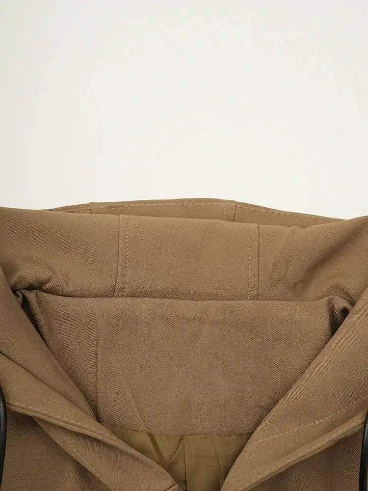 Women Khaki Drawstring Big Size Casual Blazer New Hooded Long Sleeve Jacket Fashion Tide Spring Autumn 2025 CPG2241