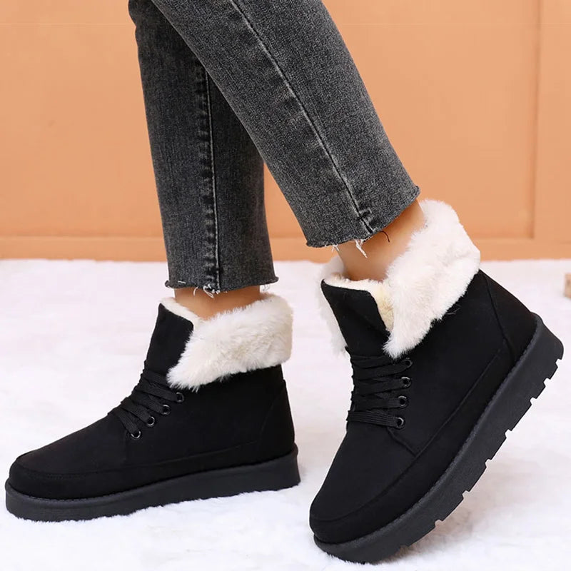 Women's Boots Low Heels Winter Boots With Fur Snow Boots Ankle Botas Mujer 2025 New Winter Footwear Comfortable Fur Shoes Woman