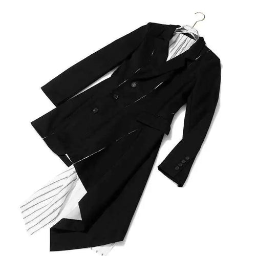 Load image into Gallery viewer, Women Black White Striped Spliced Irregular Dress New Round Neck Full Sleeve Loose Fit Fashion Spring Autumn 2025 1A320
