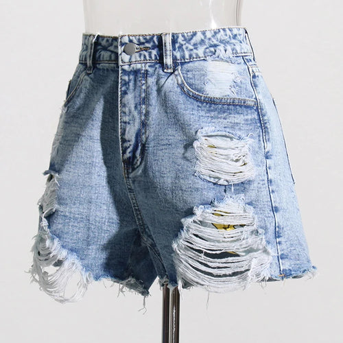 Load image into Gallery viewer, Hollow Out Shorts For Women High Waist Patchwork More Than A Pocket Denim Short Pants Female Fashion Style Clothing
