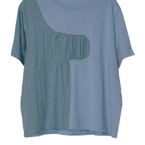 Load image into Gallery viewer, Women White Pleated Spliced Big Size Casual T-shirt New Round Neck Short Sleeve Fashion Tide Spring Summer 2025 1DJ0615
