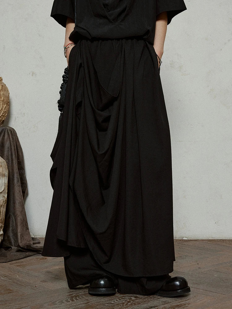 High Waist Khaki Gray Irregular Pleated Spliced Long Wide Leg Pants New Trousers Women Fashion Spring Autumn 2025 1DJ1181