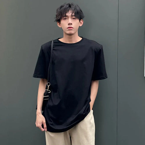 Load image into Gallery viewer, Round Collar Male T-shirt Casual Solid Color Shoulder Design Men Short Sleeve Tops Simple Men&#39;s Clothing Spring 9C4752
