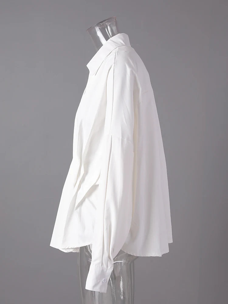 Women White Pleated Shaped Elegant Big Size Blouse New V-neck Long Sleeve Shirt Fashion Tide Spring Autumn 2025 CPG3185