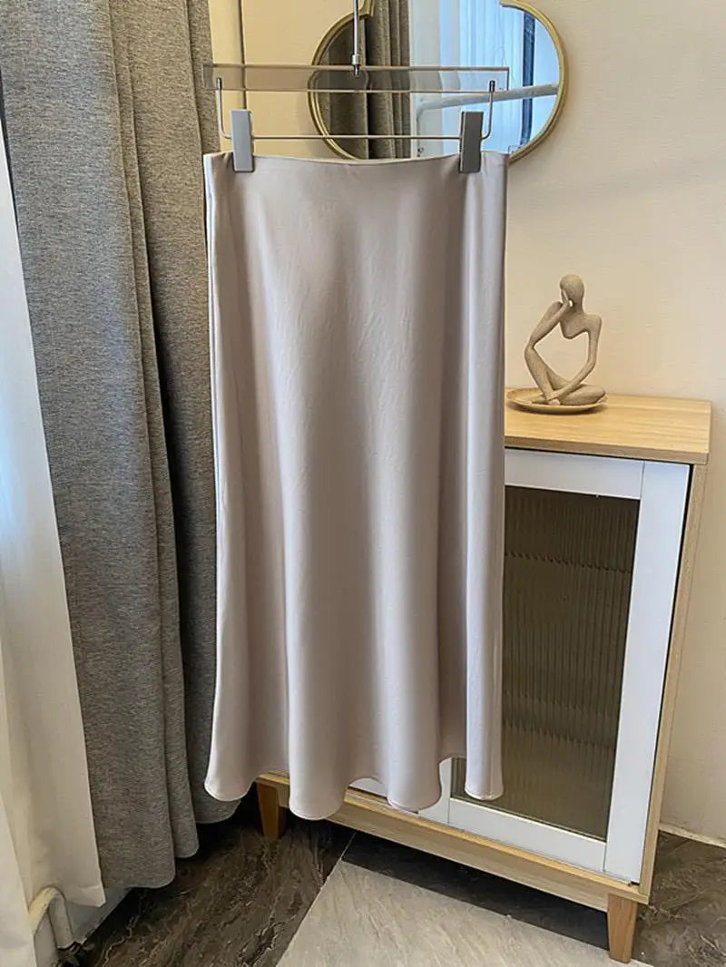 Spring Summer New Solid Elegant Vacation Pleated Skirts Women's French Fashion High Waist Slim A-line Fishtail Long Skirt Ladies