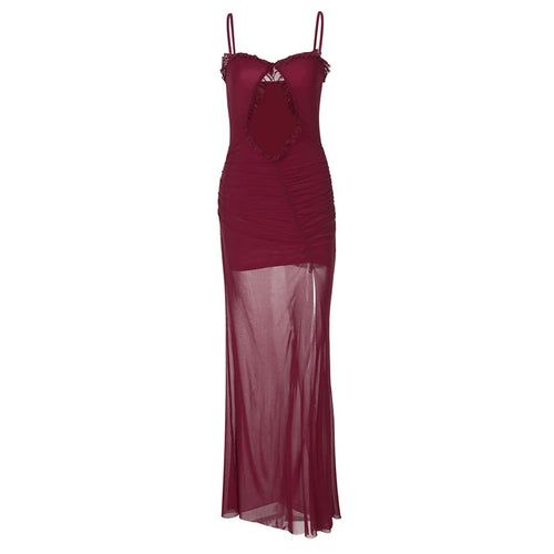 Load image into Gallery viewer, Hollow Out Backless Sexy Maxi Dress For Women Mesh Patchwork Spaghetti Strap Sleeveless Bodycon Sexy Long Dress
