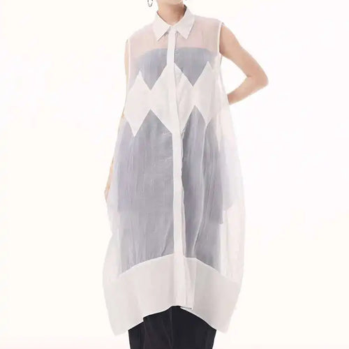 Load image into Gallery viewer, Women Black Mesh Perspective Big Size Long Shirt Dress New Lapel Sleeveless Fashion Tide Spring Summer 2025 1DH9517
