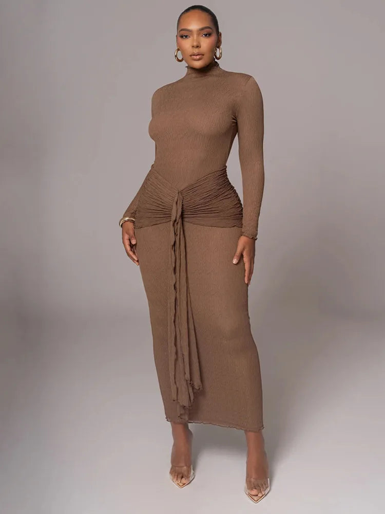 Elegant Long Sleeved Lace Patchwork Bodycon Party Club Evening Dress For Autumn Winter 2025 New Long Dress Slim Vestido