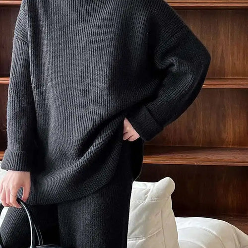 Load image into Gallery viewer, Red Big Size Sweater Wide Leg Pants Two Piece Suit New Turtleneck Long Sleeve Women Fashion Spring Autumn 2025 1DH8626
