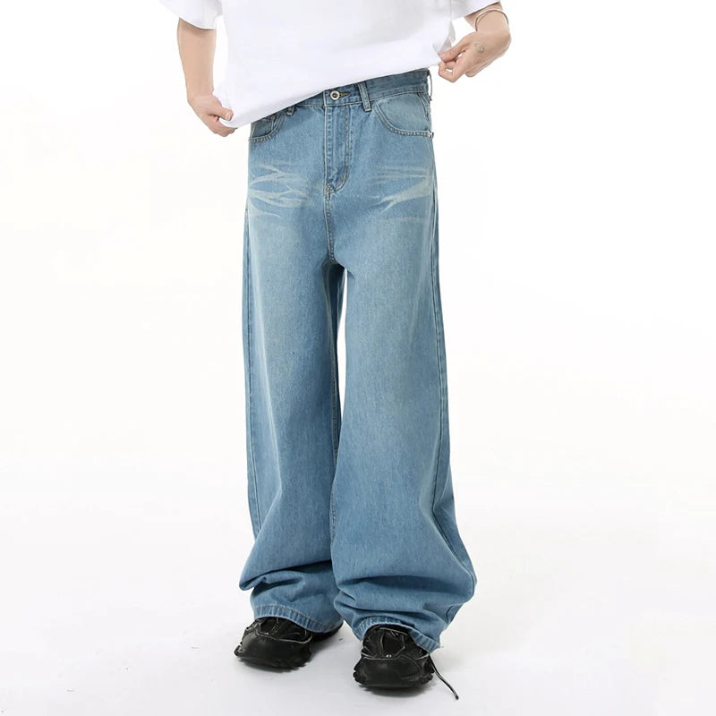 Men's Jeans New Korean Washed Stripe Wide Leg Style Drape Simple Fashion Menwear Simple Male Bottoms Summer 2025 9W1693