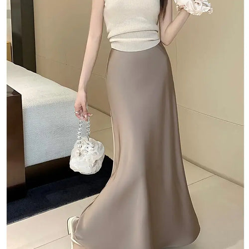 Load image into Gallery viewer, Vintage Fashion 2024 Spring Summer New Solid High Waist Fishtail Long Skirts Women Simplicity Festival Vacation Half Skirt Trend

