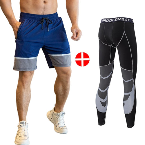 Load image into Gallery viewer, 2pcs Set Men Running Compression Sweatpants Gym Jogging Leggings Basketball Football Shorts Fitness Clothes Tight Sport Pants v2
