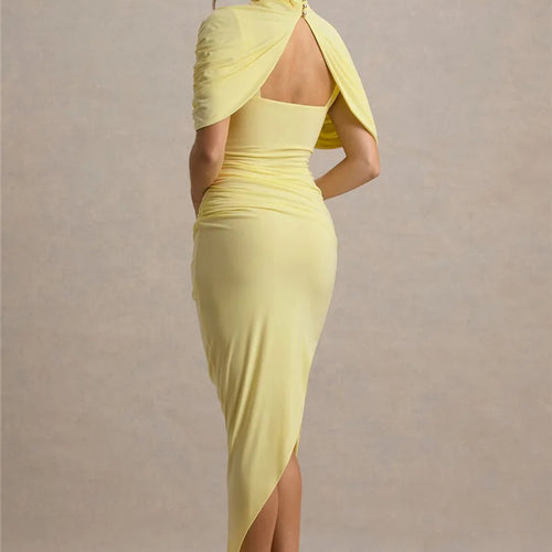 Load image into Gallery viewer, Half Sleeve Backless Ruched Sexy Maxi Dress Women Summer New Turtleneck Slim High Waist Evening Club Party Long Dress
