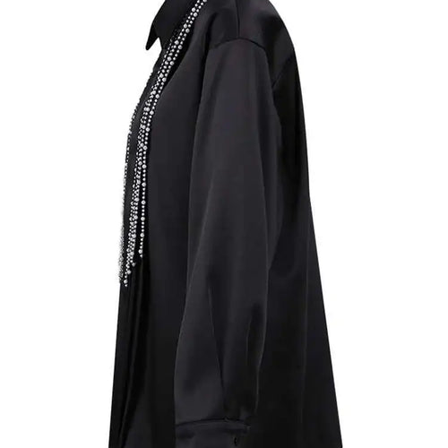 Load image into Gallery viewer, Women Black Pearl Nailed Big Size Elegant Blouse New Lapel Long Sleeve Shirt Fashion Tide Spring Autumn 2025 CPG2792
