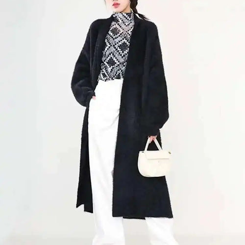 Load image into Gallery viewer, Black Big Size Long Knitting Sweater Cardigan Loose Fit V-Neck Long Sleeve Women New Fashion Spring Autumn 2025 JH2480
