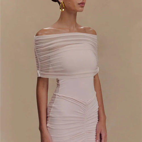 Load image into Gallery viewer, Mesh Strapless Off-shoulder Sexy Ruffled Mini Dress For Women Fashion Backless High Waist Female Ruched Party Dress
