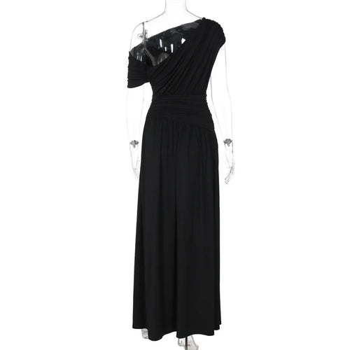 Load image into Gallery viewer, Incline Shoulder Backless Sexy Maxi Dress Women Summer New Fashion Sleeveless Pleated Ruched Club Party Long Dress
