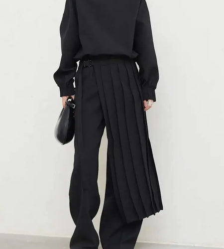 Pleated Sweatshirt Wide Leg Pants Three Piece Suit New Round Neck Long Sleeve Women Fashion Spring Autumn 2025 1DH1410