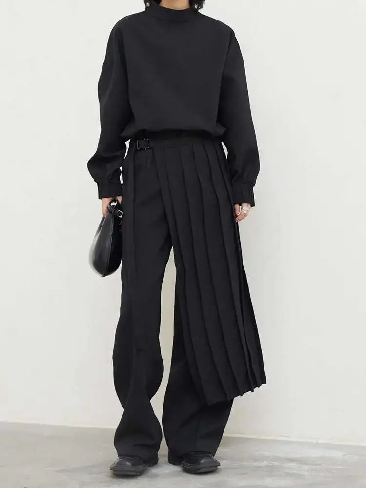 Pleated Sweatshirt Wide Leg Pants Three Piece Suit New Round Neck Long Sleeve Women Fashion Spring Autumn 2025 1DH1410