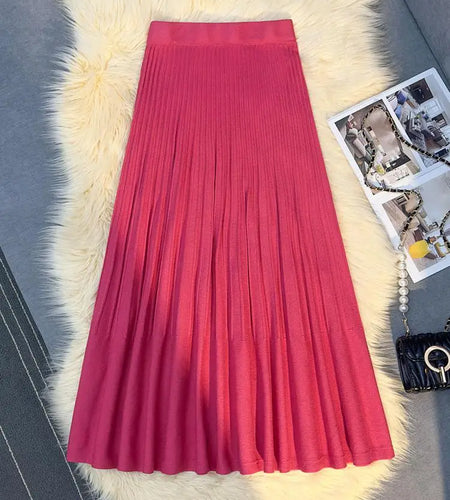 Autumn Winter New Women's Solid Elegant Knitted Long Skirt Elastic High Waist Vacation Party Wrap Hip Pleated Skirts 2024 Casual