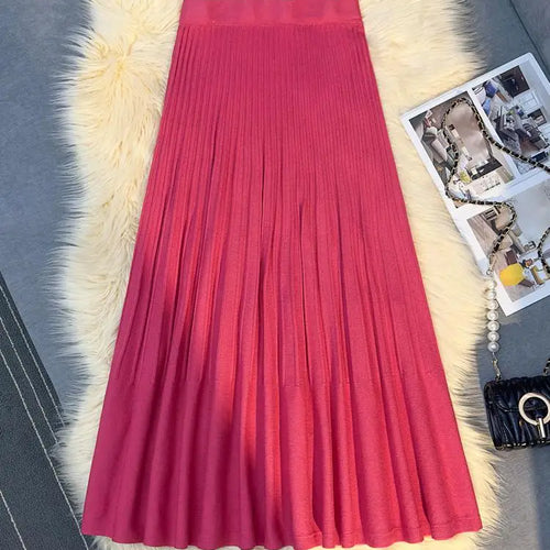 Load image into Gallery viewer, Autumn Winter New Women's Solid Elegant Knitted Long Skirt Elastic High Waist Vacation Party Wrap Hip Pleated Skirts 2024 Casual
