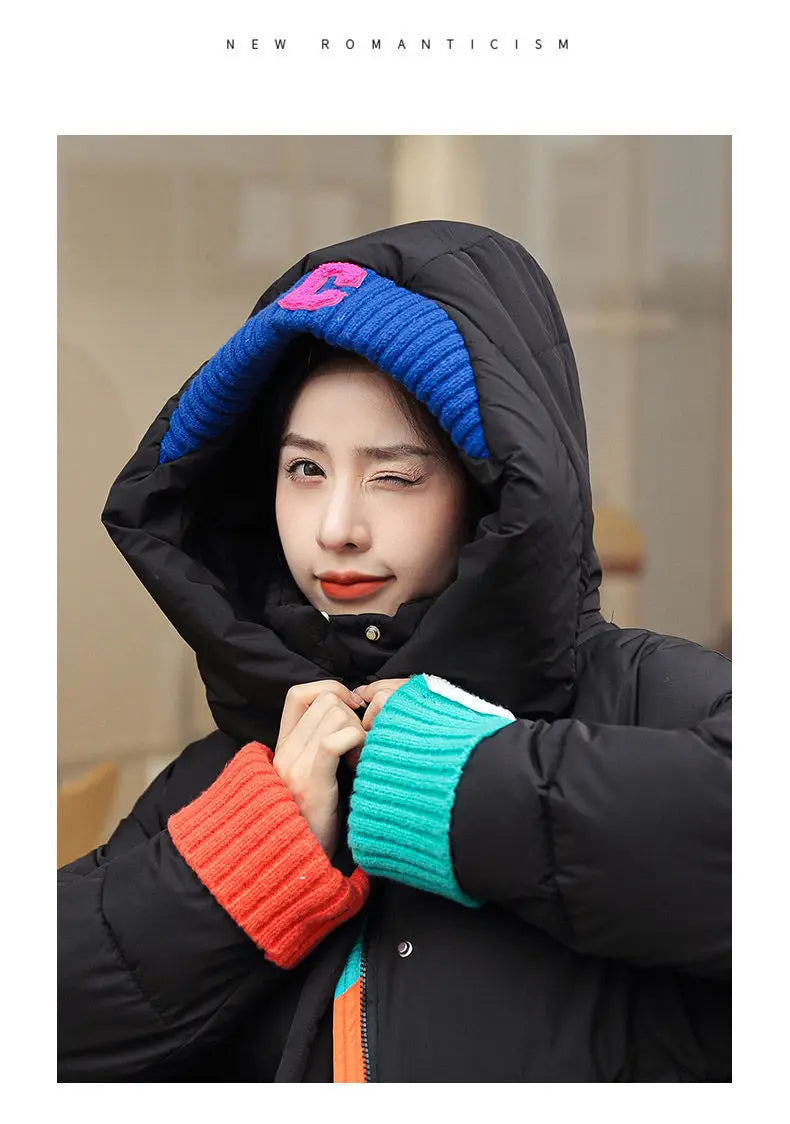 Oversize Outwear Female Winter Patchwork Zipper Down Cotton Coat 2023 New Women Loose Jacket Warm Thicken Hooded Parkas Fashion