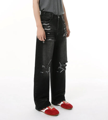 Distressed Men's Jeans New Summer American Style Hole Design Loose Denim Pants Casual Trendy Streetwear Trend 9W1690