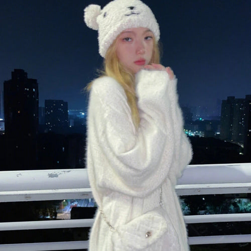 Load image into Gallery viewer, Autumn Winter Soft Mohair Pullover Women Caual Loose White Sweater Warm Knitting Y2k Aesthetic Sueter Mujer Streetwear
