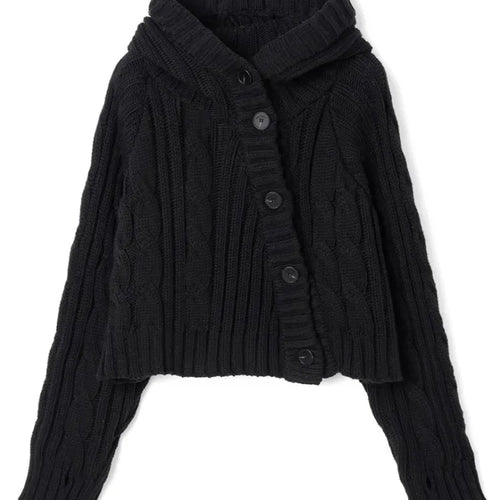 Load image into Gallery viewer, Vintage Cropped Cardigan Jackets Women Clothing Pull Femme Hooded Knitted Ribbed Sweater Tops Chic Casual Knitwear Sueter Mujer
