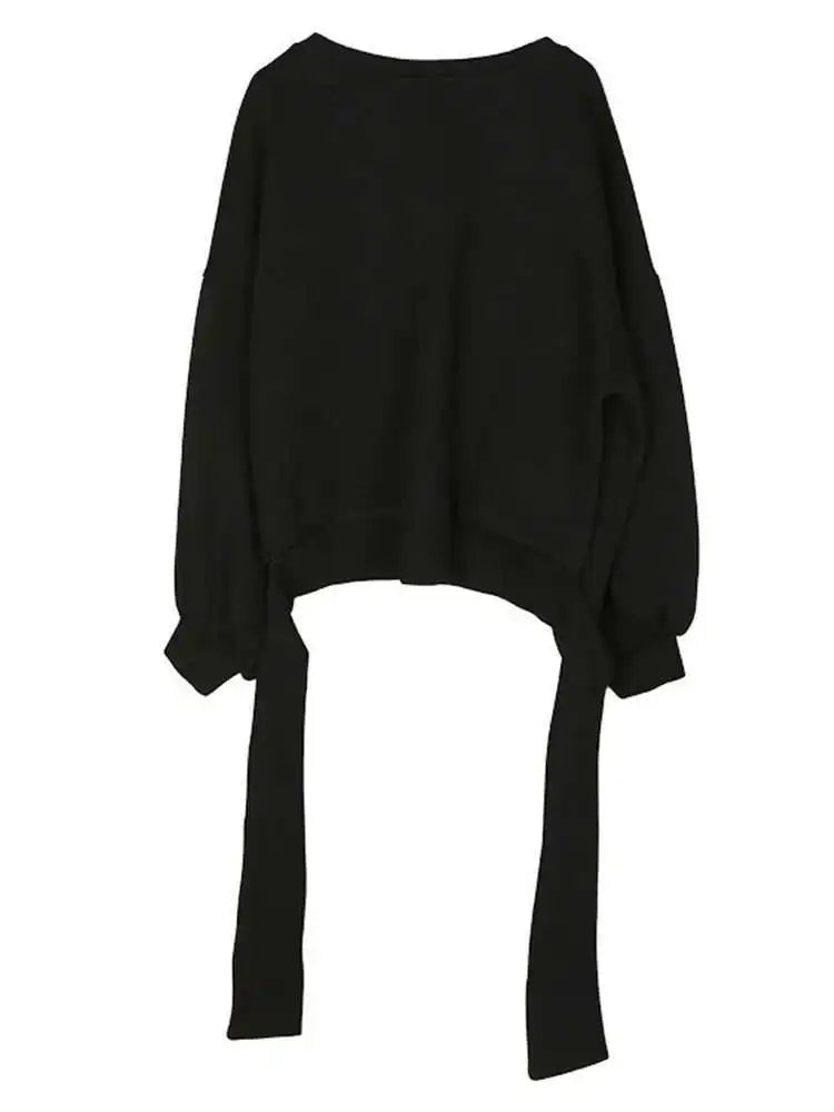Loose Fit Back Bow Sweatshirt New Round Neck Long Lantern Sleeve Women Big Size Fashion Tide Spring Autumn 2025 JE141