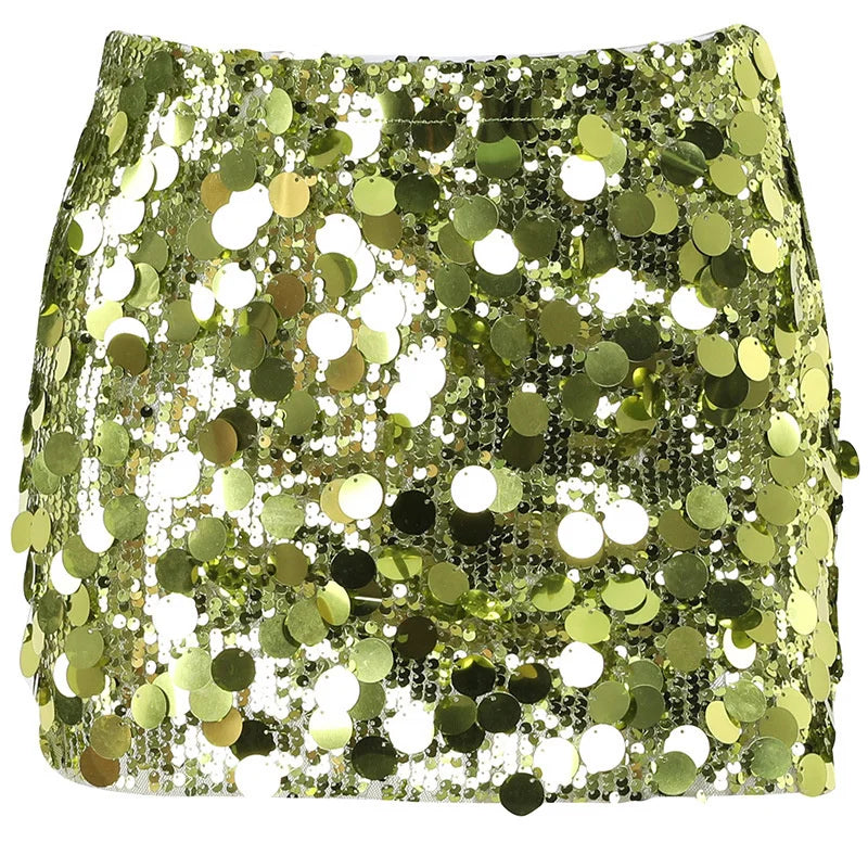 Summer New Sequins Sparkling Women Skirt Green High Waist Nightclub Mini Skirts Female Skinny Hot Girl Fashion Partywear