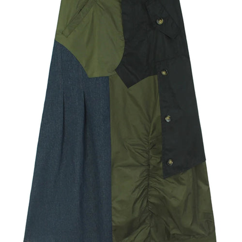 Load image into Gallery viewer, High Elastic Waist Black Green Color-block Long Casual Half-body Skirt Women Fashion Tide New Spring Autumn 2025 1DH8087
