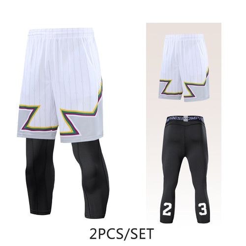 Load image into Gallery viewer, 2pcs Set Men Running Shorts Leggings Fitness Compression Sweatpants Gym Jogging Outdoor Sport Basketball Football Clothes v1
