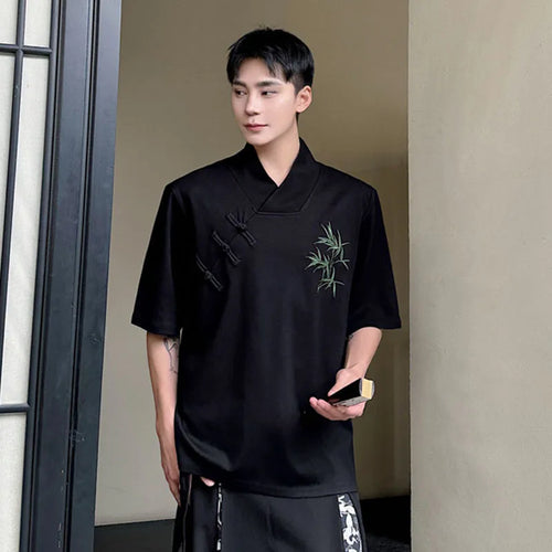 Load image into Gallery viewer, Summer Men&#39;s Short Sleeve T-shirt Chinese Style Embroidery Design Loose Casual Male Top V-neck Men Clothing 9C5592
