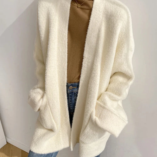 Load image into Gallery viewer, Big Size Camel Cashmere Knitting Cardigan Sweater Loose Fit V-Neck Long Sleeve Women New Fashion Autumn Winter 2025 1DD252
