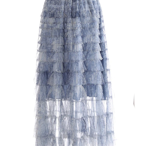 Load image into Gallery viewer, High Elastic Waist Blue Tie Dye Mesh Layers Cake Half-body Skirt Women Fashion Tide New Spring Autumn 2025 1DJ1140
