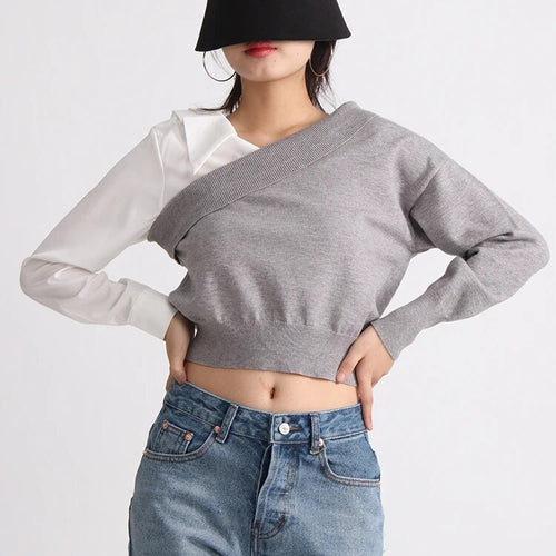 Load image into Gallery viewer, Off Shoulder Shirts For Women Lapel Long Sleeve Slimming Hit Color Casual Blouse Spring Female Fashion Clothing
