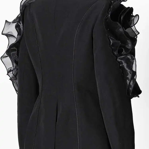 Load image into Gallery viewer, Women Black Ruffles Shaped Elegant Slim Blazer New Lapel Long Sleeve Jacket Fashion Tide Spring Autumn 2025 7AB8042
