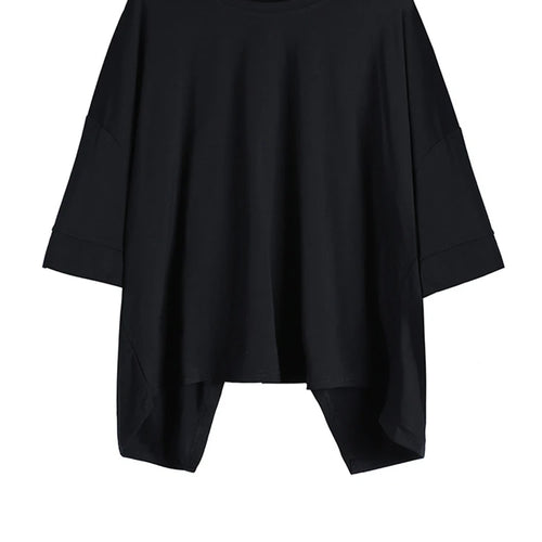 Load image into Gallery viewer, Women White Irregular Big Size T-shirt New Round Neck Three-quarter Batwing Sleeve Fashion Tide Spring Summer 20251DJ1823
