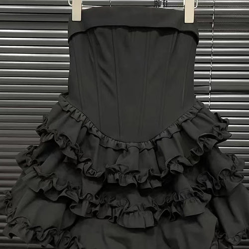 Load image into Gallery viewer, Solid Spliced Ruffles Slimming Dresses For Women Strapless Sleeveless High Waist Temperament Mini Dress Female New
