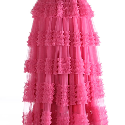 Load image into Gallery viewer, High Elastic Waist Rose Red Mesh Layers Elegant Ball Gown Half-body Skirt Women Fashion New Spring Autumn 2025 1DJ1272
