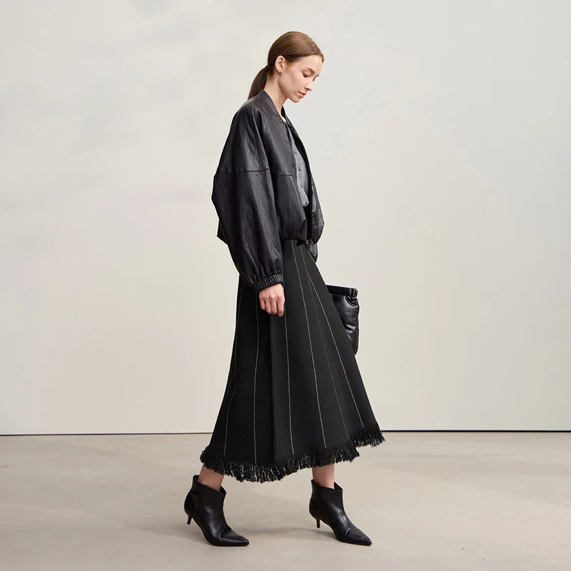 Women's Skirt 2025 Winter New Knitting Striped Tassel A-Line Skirts For Women Versatile Loose Clothing Ladies 12544168