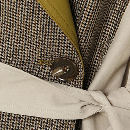 Load image into Gallery viewer, Women Champagne Leather Plaid Big Size Trench New Lapel Long Sleeve Windbreaker Fashion Tide Spring Autumn 2025 1DF0725
