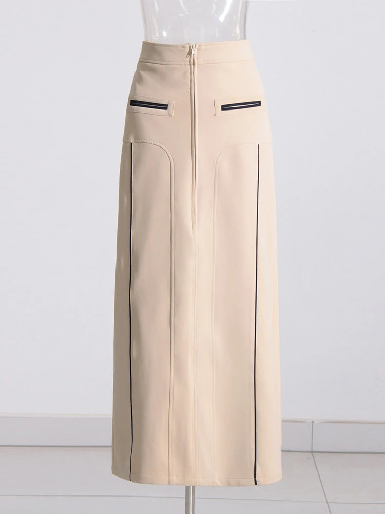 Patchwork Zipper Skirts For Women High Waist Temperament Slim Straight Skirt Female Fashion Style Clothing