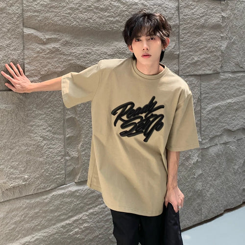 Load image into Gallery viewer, Man&#39;s Short Sleeved T-shirt Summer Letter Embroidery Loose Casual Fashion Trend Crew-neck Niche Design Male Top 9C5570
